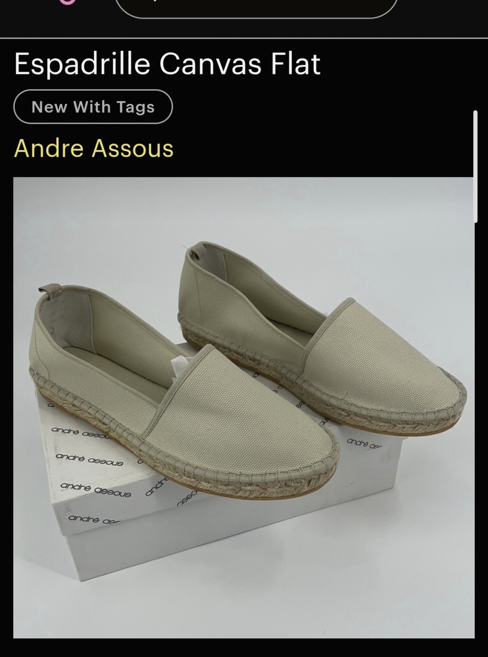 NWT Andre Assous Tina Natural Espadrille Canvas Flat